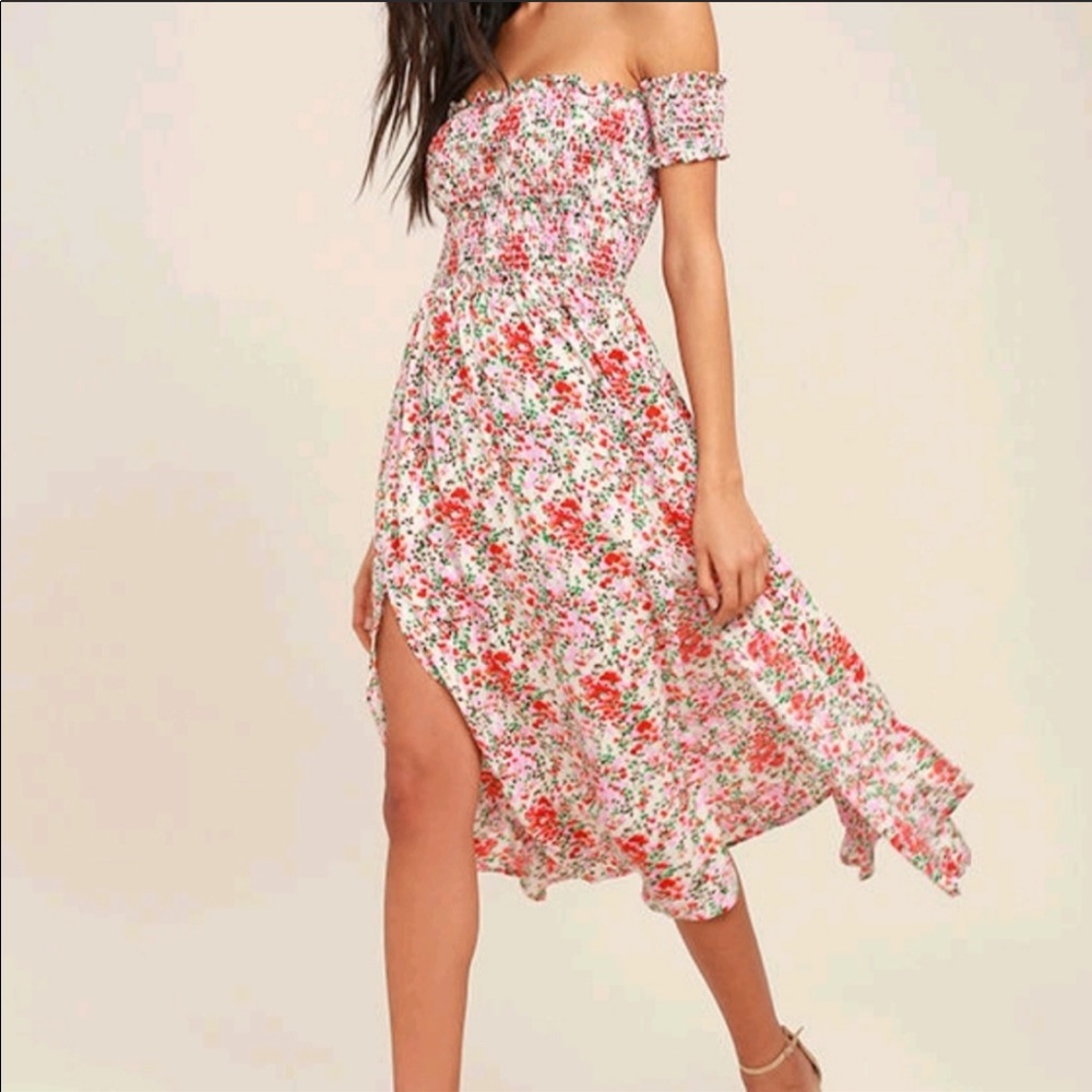 Lulus View From the Meadow Floral Midi Dress Large
